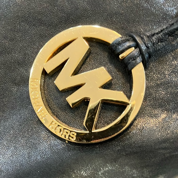 Beautiful Michael Kors Black Leather & Gold Studded Satchel Bag w/ Dustbag- EUC - Picture 6 of 12